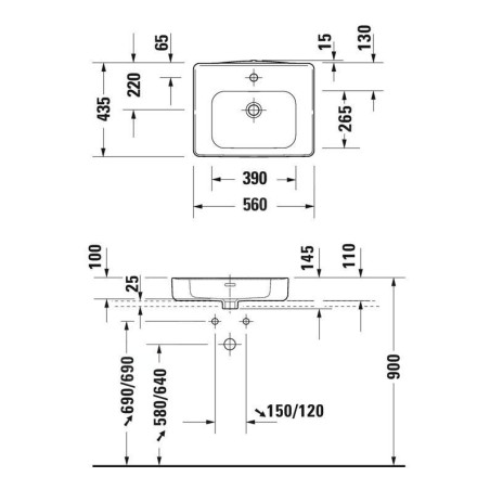 Duravit Soleil by Starck - Meuble-lavabo 560x435 mm, avec trop-plein, trou pour robinet, WonderGliss, blanc 23785600271