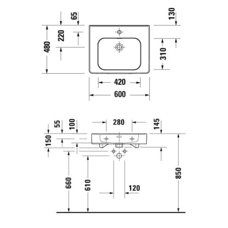 Duravit Soleil by Starck - Meuble-lavabo 600x480 mm, avec trop-plein, trou pour robinet, WonderGliss, blanc 23776000001