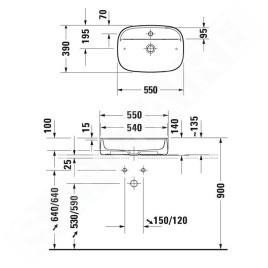 Duravit Zencha - Lavabo à poser 550x390 mm, sans trop-plein, trou pour robinet, DuraCeram, WonderGliss, blanc 23745500711