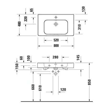 Duravit Soleil by Starck - Meuble-lavabo 800x480 mm, avec trop-plein, trou pour robinet, WonderGliss, blanc 23778000001