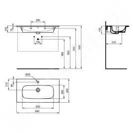 Ideal Standard i.Life A - Lavabo 840x460 mm, avec trop-plein, trou pour robinet, blanc T462001