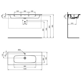 Ideal Standard i.Life A - Lavabo 1240x460 mm, avec trop-plein, trou pour robinet, blanc T462201