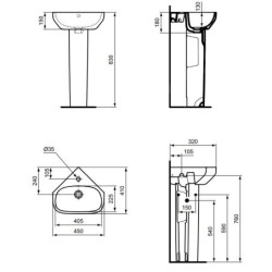 Ideal Standard i.Life A - Lave-mains d’angle, 450x410 mm, avec trop-plein, trou pour robinet, blanc T471101