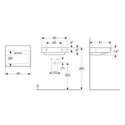Geberit ONE - Lavabo à poser 50x41x14 cm, trop-plein caché, sans trou pour robinetterie, évacuation horizontale, blanc mat