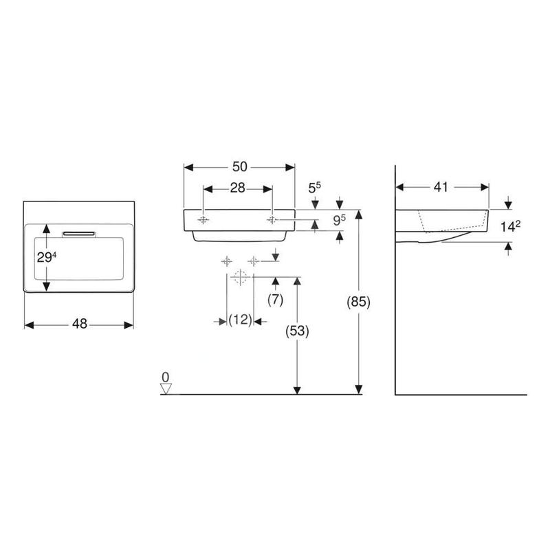 Geberit ONE - Lavabo à poser 50x41x14 cm, trop-plein caché, sans trou pour robinetterie, évacuation horizontale, blanc mat Geberit ONE - Lavabo à poser 50x41x14 cm, trop-plein caché, sans trou pour robinetterie, évacuation horizontale, blanc mat