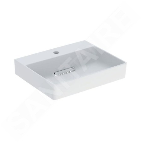 Geberit ONE - Lavabo à poser 50x41x14 cm, trop-plein caché, trou pour robinetterie, évacuation horizontale, blanc mat