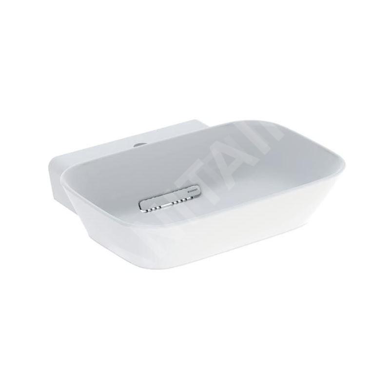 Geberit ONE - Lavabo à poser 50x43x15 cm, trop-plein caché, trou pour robinetterie, évacuation horizontale, blanc mat Geberit ONE - Lavabo à poser 50x43x15 cm, trop-plein caché, trou pour robinetterie, évacuation horizontale, blanc mat