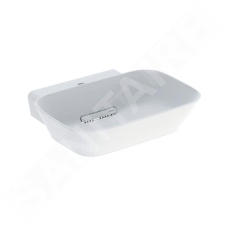 Geberit ONE - Lavabo à poser 50x43x15 cm, trop-plein caché, trou pour robinetterie, évacuation horizontale, blanc mat