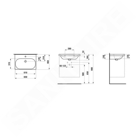 Laufen Lua - Lavabo de meuble 46x65 cm, avec trop-plein, trou pour robinet, LCC, blanc H8100844001041