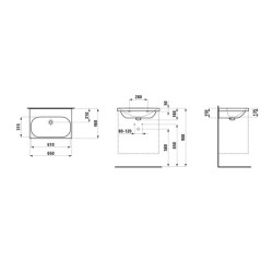 Laufen Lua - Lavabo de meuble 46x65 cm, avec trop-plein, sans trou pour robinet, blanc H8100840001091