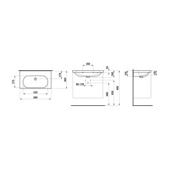 Laufen Lua - Lavabo de meuble 46x80 cm, avec trop-plein, sans trou pour robinet, blanc H8100870001091