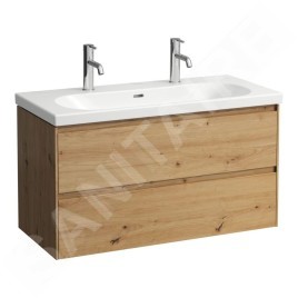 Laufen Lua - Double lavabo de meuble 46x100 cm, avec trop-plein, 2 trous pour robinetterie, LCC, blanc H8100894001071