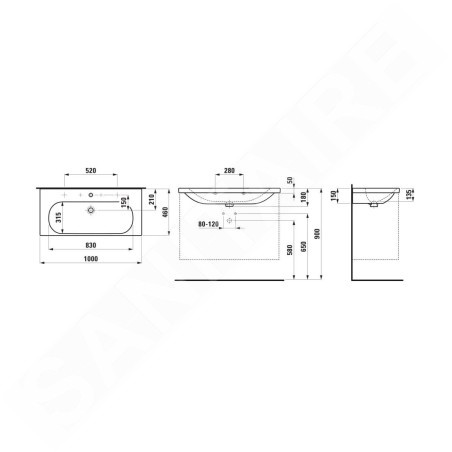 Laufen Lua - Lavabo de meuble 46x100 cm, avec trop-plein, 3 trous pour robinetterie, LCC, blanc H8100894001081