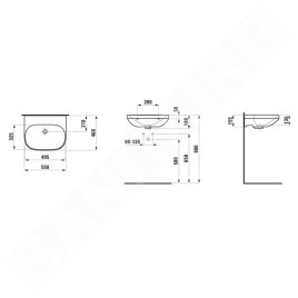 Laufen Lua - Lavabo 46x55 cm, avec trop-plein, sans trou pour robinet, LCC, blanc H8110814001091