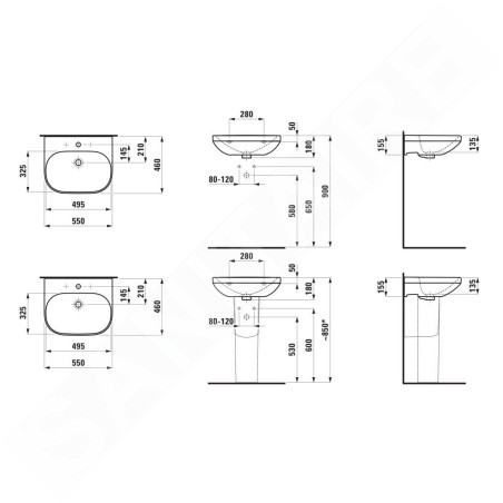 Laufen Lua - Lavabo 46x55 cm, sans trop-plein, trou pour robinet, LCC, blanc H8110814001561