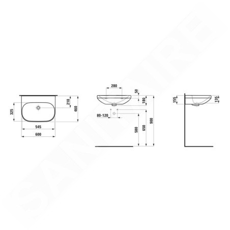 Laufen Lua - Lavabo 46x60 cm, avec trop-plein, sans trou pour robinet, LCC, blanc H8110834001091