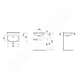 Laufen Lua - Lavabo 46x60 cm, sans trop-plein, sans trou pour robinet, blanc H8110830001421