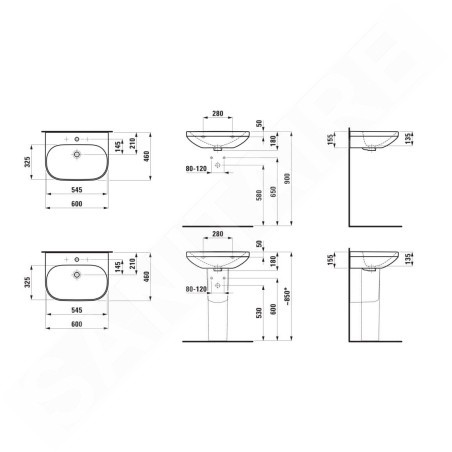 Laufen Lua - Lavabo 46x60 cm, sans trop-plein, trou pour robinetterie, blanc H8110830001561