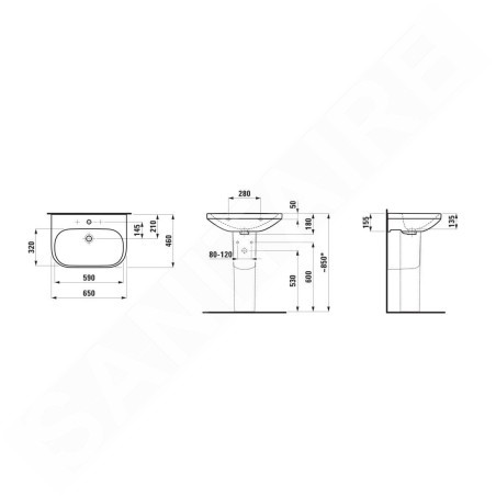 Laufen Lua - Lavabo 46x65 cm, avec trop-plein, trou pour robinet, LCC, blanc H8110864001041