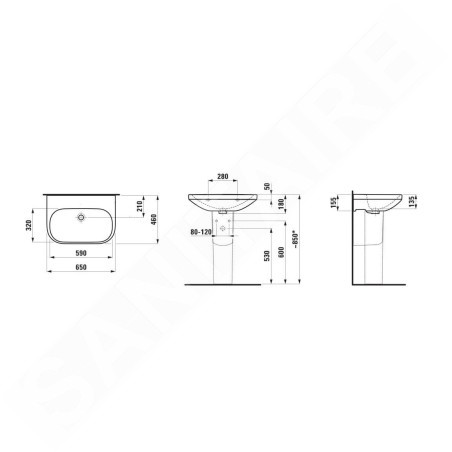 Laufen Lua - Lavabo 46x65 cm, sans trop-plein, sans trou pour robinet, blanc H8110860001421