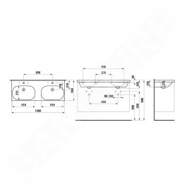 Laufen Lua - Double lavabo de meuble 46x120 cm, avec trop-plein, trous pour robinetterie, blanc H8140810001081