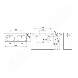 Laufen Lua - Double lavabo de meuble 46x120 cm, avec trop-plein, sans trou pour robinetterie, blanc H8140810001091