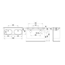 Laufen Lua - Double lavabo de meuble 46x120 cm, avec trop-plein, sans trou pour robinetterie, LCC, blanc H8140814001091