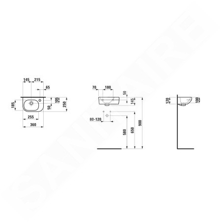Laufen Lua - Lave-mains 36x25 cm, sans trop-plein, trou pour robinet à droite, LCC, blanc H8150804001141