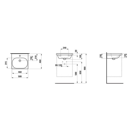 Laufen Lua - Lave-mains de meuble 50x46 cm, avec trop-plein, trou pour robinet, blanc H8160810001041