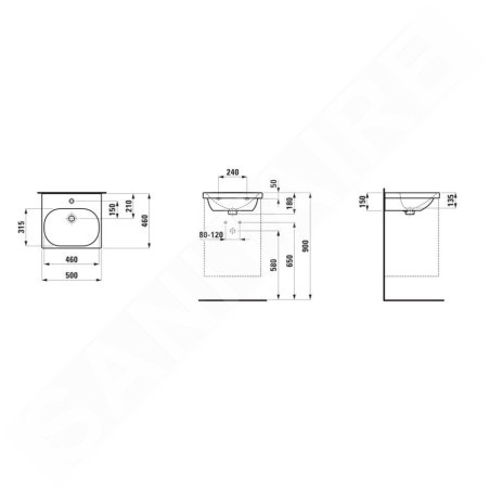 Laufen Lua - Lavabo de meuble 50x46 cm, sans trop-plein, trou pour robinetterie, blanc H8160810001561