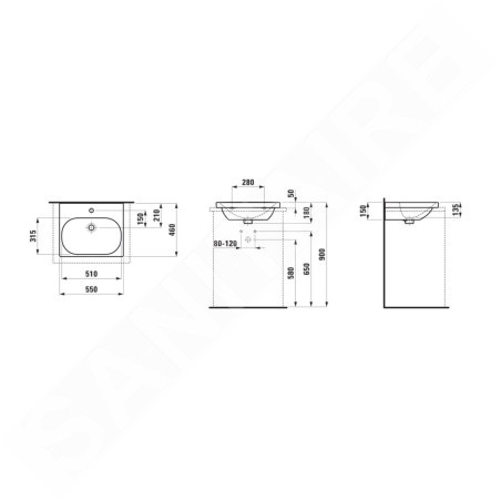 Laufen Lua - Lavabo de meuble 55x46 cm, sans trop-plein, trou pour robinet, LCC, blanc H8160824001561