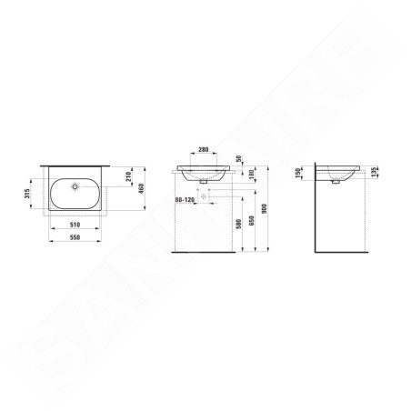 Laufen Lua - Lavabo de meuble 55x46 cm, sans trop-plein, sans trou pour robinet, LCC, blanc H8160824001421