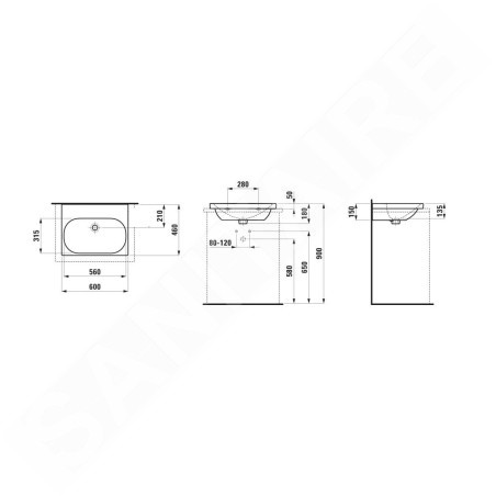 Laufen Lua - Lavabo de meuble 60x46 cm, sans trop-plein, sans trou de robinet, blanc H8160830001421