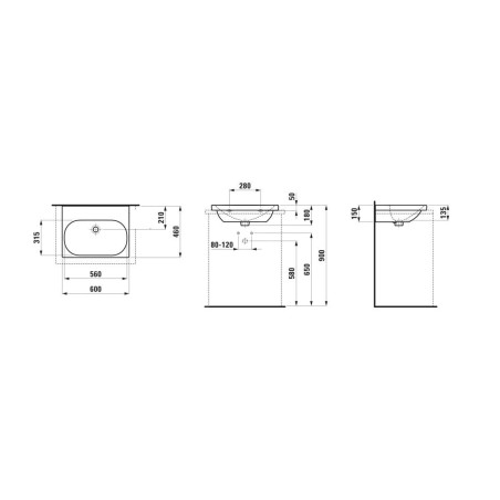 Laufen Lua - Lavabo de meuble 60x46 cm, sans trop-plein, sans trou pour robinet, LCC, blanc H8160834001421