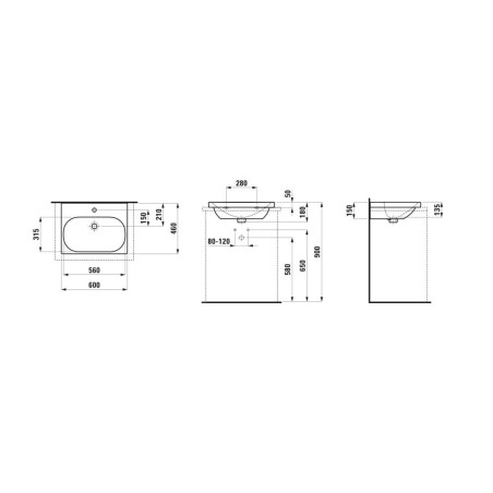 Laufen Lua - Lavabo de meuble 60x46 cm, sans trop-plein, trou pour robinetterie, blanc H8160830001561