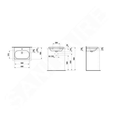 Laufen Lua - Lavabo de meuble 60x46 cm, sans trop-plein, trou pour robinet, LCC, blanc H8160834001561