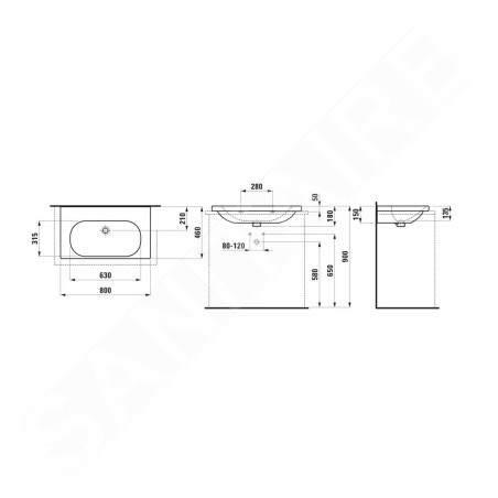 Laufen Lua - Lavabo de meuble 80x46 cm, sans trop-plein, sans trou de robinet, blanc H8160870001421