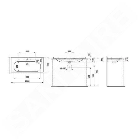 Laufen Lua - Lavabo de meuble 100x46 cm, avec trop-plein, sans trou de robinet, LCC, blanc H8160894001091