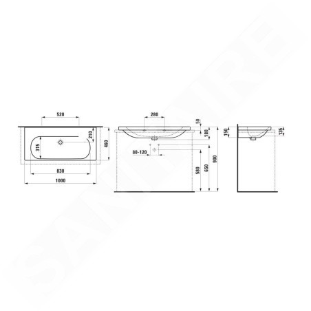 Laufen Lua - Lavabo de meuble 100x46 cm, sans trop-plein, sans trou pour robinet, LCC, blanc H8160894001421