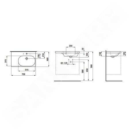 Laufen Lua - Lavabo de meuble 75x46 cm, sans trop-plein, 1 trou pour mélangeur, blanc H8170850001111