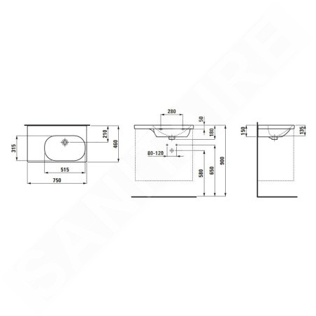 Laufen Lua - Lavabo de meuble 75x46 cm, sans trop-plein, sans trou pour robinet, blanc H8170850001121