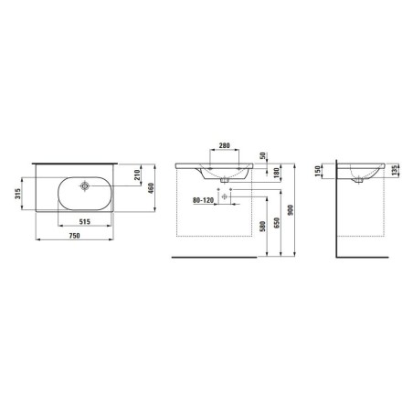 Laufen Lua - Lavabo de meuble 75x46 cm, sans trop-plein, sans trou pour robinet, LCC, blanc H8170854001121