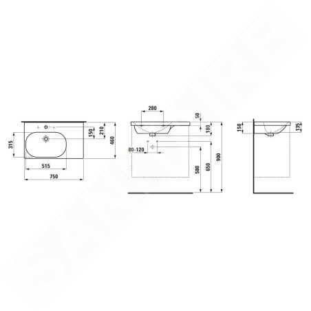 Laufen Lua - Lavabo de meuble 75x46 cm, avec trop-plein, trou pour robinet, LCC, blanc H8170864001041