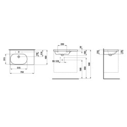 Laufen Lua - Lavabo de meuble 75x46 cm, avec trop-plein, 3 trous pour robinetterie, LCC, blanc H8170864001081