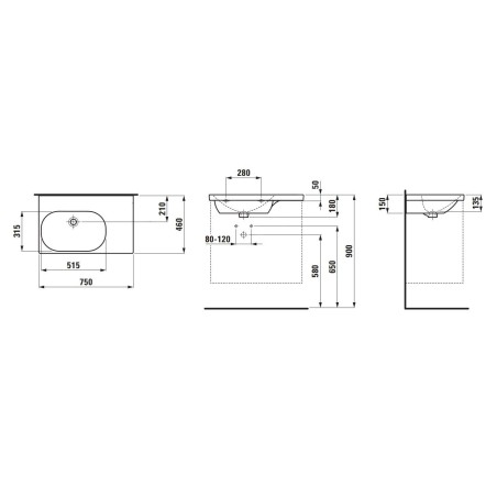 Laufen Lua - Lavabo de meuble 75x46 cm, sans trop-plein, sans trou pour robinet, LCC, blanc H8170864001121