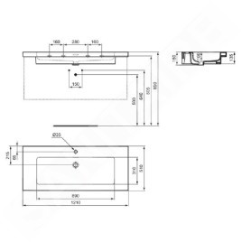 Ideal Standard Extra - Lavabo 51x121 cm, avec trop-plein, trou pour robinetterie, blanc T437001