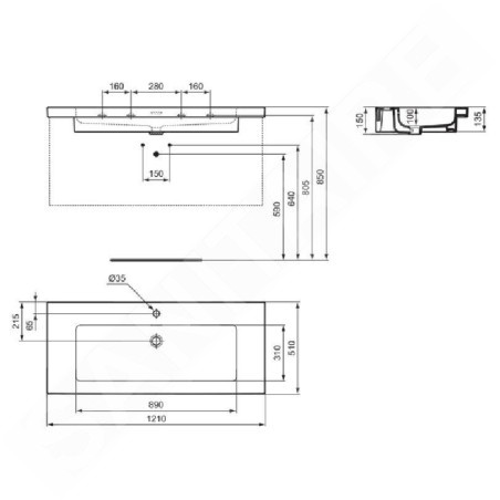 Ideal Standard Extra - Lavabo 51x121 cm, avec trop-plein, trou pour robinetterie, blanc T437001