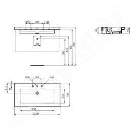 Ideal Standard Extra - Lavabo, 51x121 cm, avec trop-plein, 3 trous pour robinetterie, blanc T437201