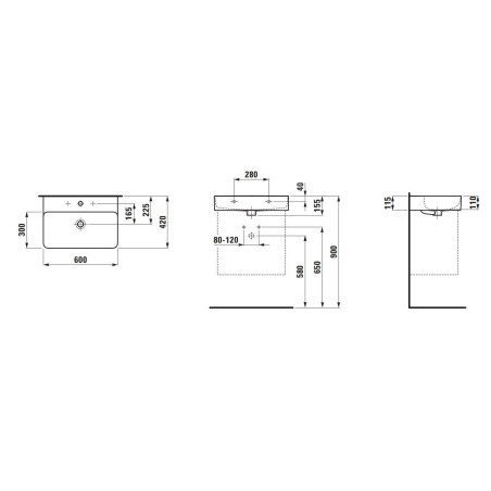 Laufen VAL - Lavabo, 60x42 cm, avec trop-plein, trou pour robinet, noir mat H8102837161041