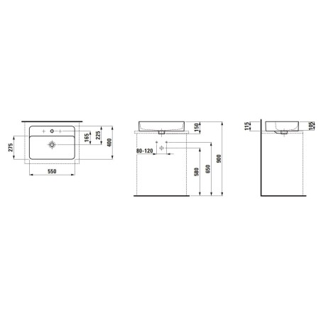 Laufen VAL - Lavabo 55x40 cm, avec trop-plein, trou pour robinetterie, blanc H8122840001041